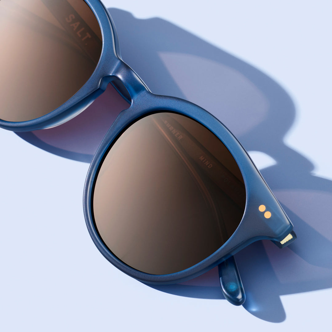 close up of folded glasses showing lenses and construction details